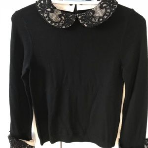 Alice & Olivia black sweater with lace detail
